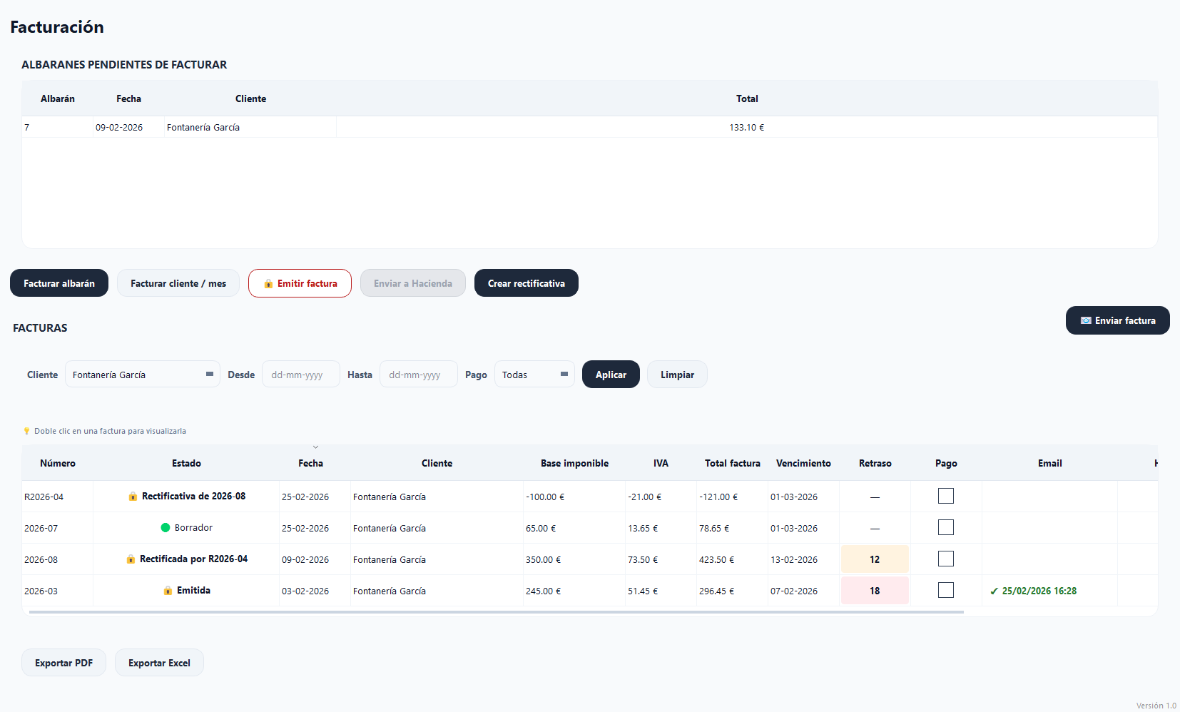 Pantalla de facturación de KAXEI